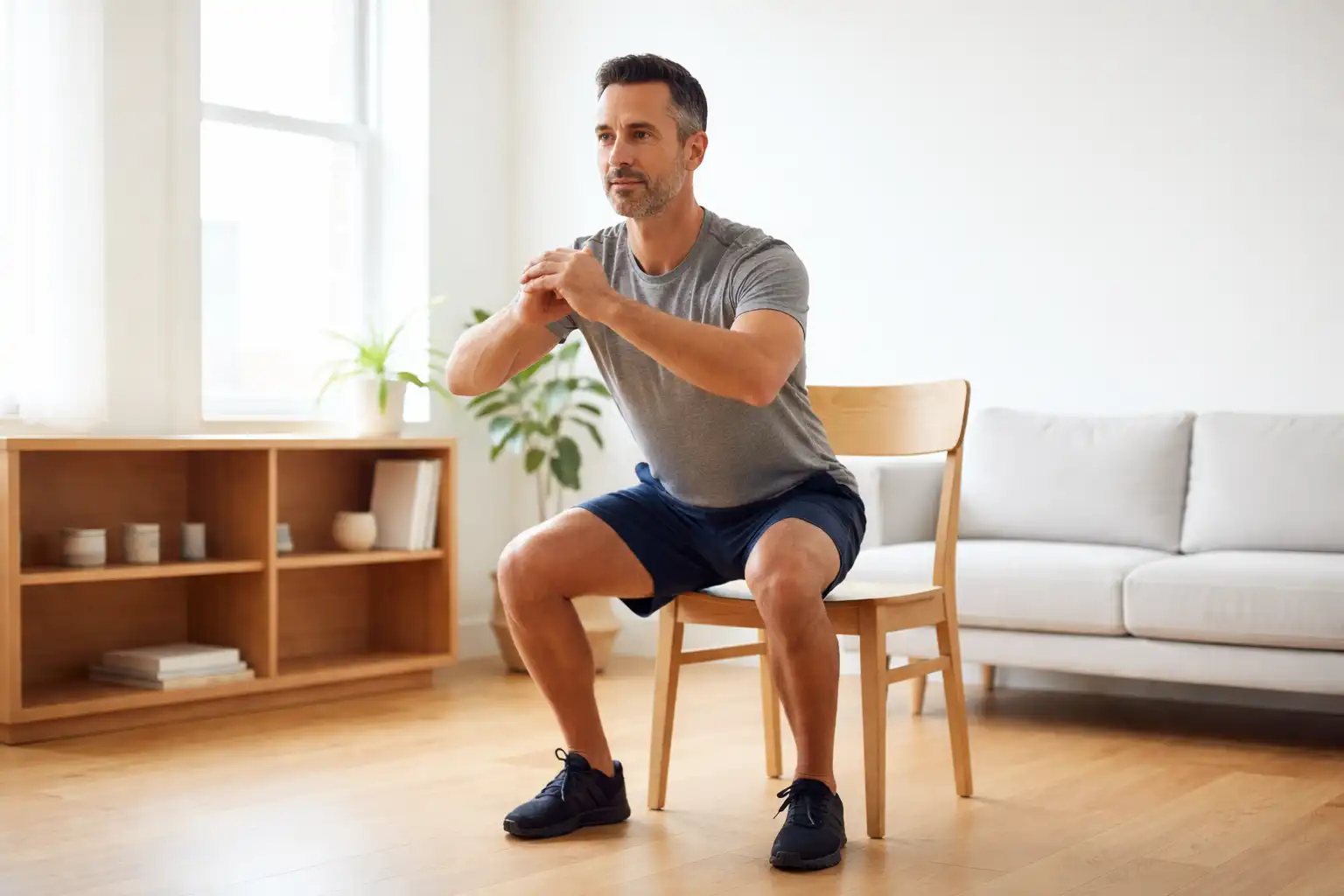 Hombre de 40 años haciendo entrenamiento de fuerza para prevenir la sarcopenia