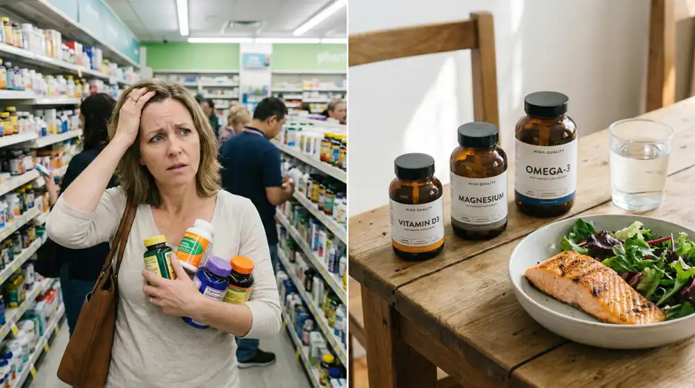 Mujer eligiendo los mejores suplementos y vitaminas para tomar después de los 40 años