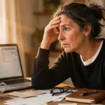 Persona de 40 años mostrando signos de burnout en su escritorio de trabajo