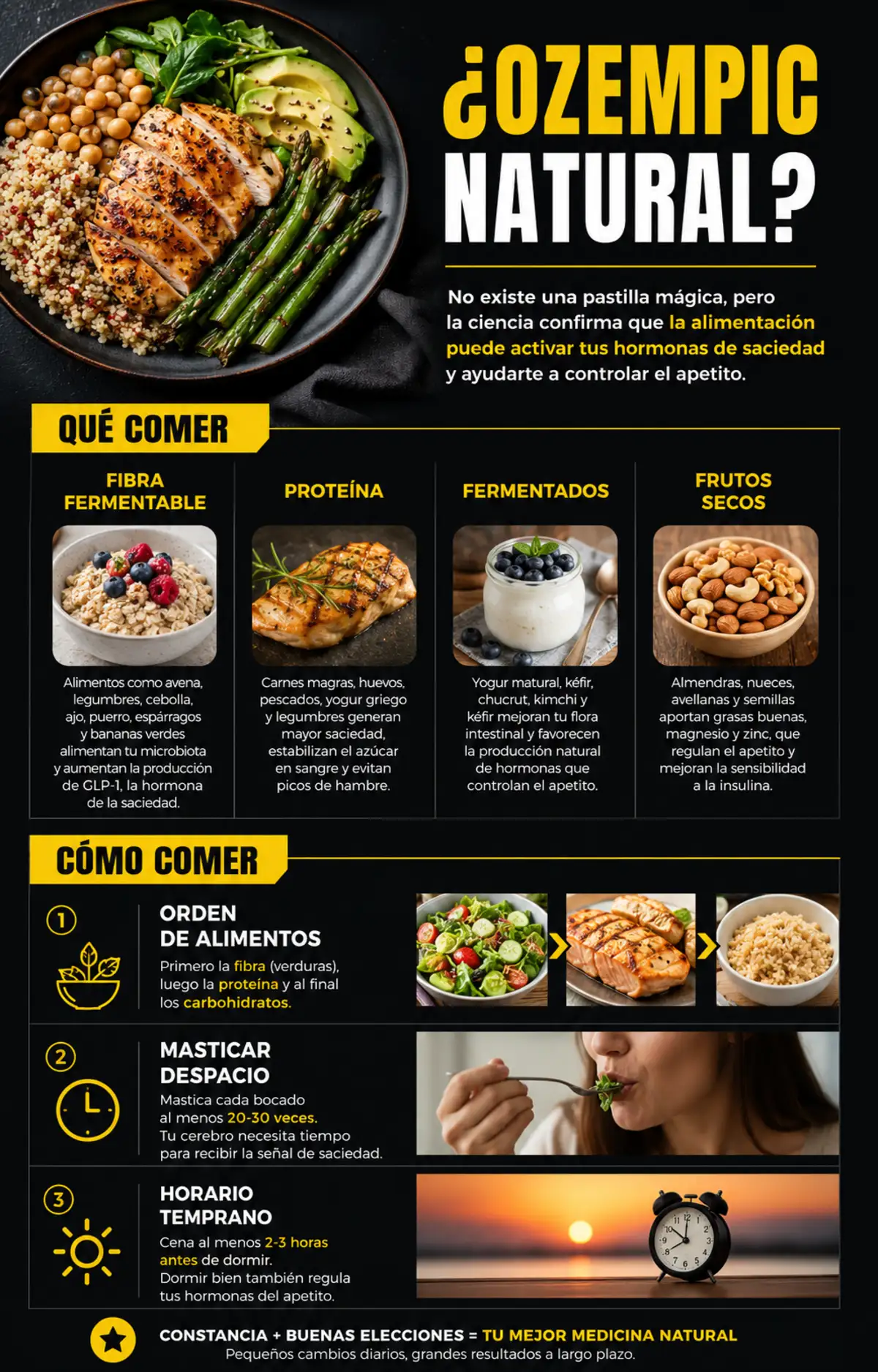 Infografía resumen: cómo activar el GLP-1 de forma natural después de los 40