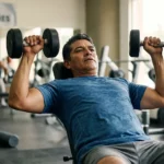 Hombre de 40 años haciendo entrenamiento de fuerza para prevenir la sarcopenia