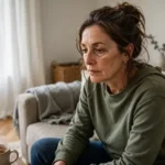 Mujer mostrando signos de cansancio y falta de energía durante la menopausia