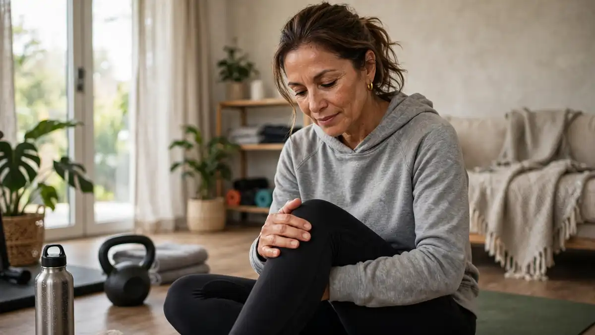 Persona de 40 años evaluando si es molestia normal o dolor de lesión en la rodilla