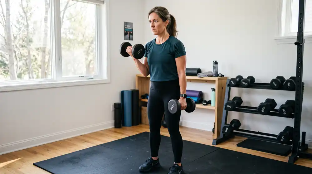 Persona de 40 años entrenando fuerza para reducir su edad biológica