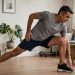 Persona de 40 años haciendo calentamiento antes de entrenar para evitar lesiones