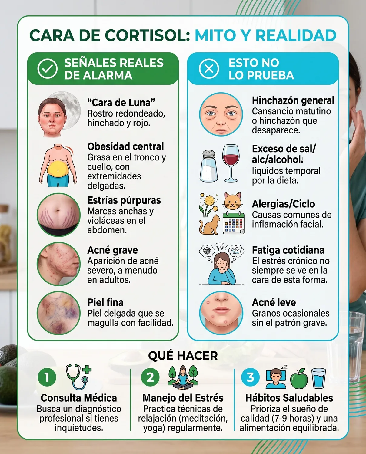 Infografía con las señales reales de exceso de cortisol y qué hacer con evidencia científica